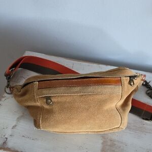 Parker Thatch Cross Your Heart Sling In Suede With Orange And Brown Strap